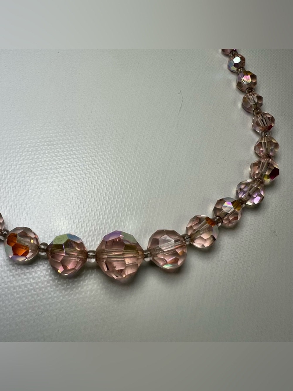Vintage Crystal Bead Necklace, Aurora Borealis Faceted Glass Beads - Picture 3 of 6
